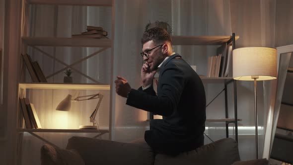 Mobile Communication Happy Man Pleasant Call alt