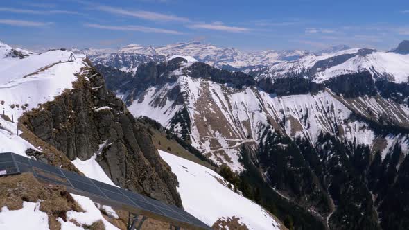 Panoramic View From the High Mountain To Snowy Peaks in Switzerland Alps. Rochers-de-Naye. alt