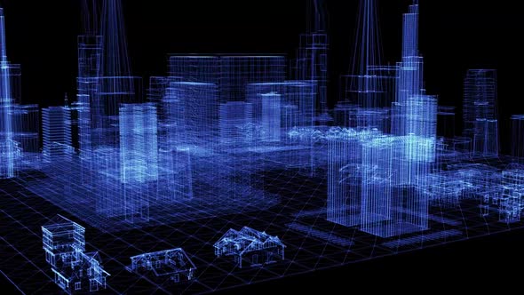 The Hologram of a Fly Over Modern City alt