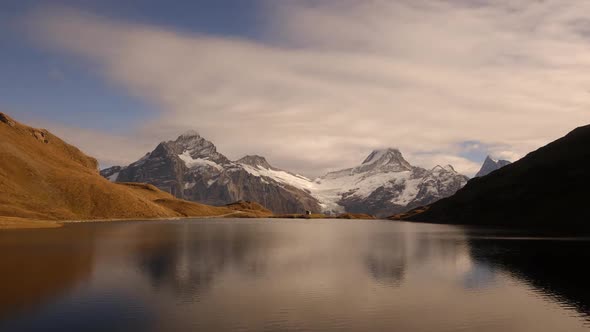 Picturesque View on Bachalpsee Lake in Swiss Alps Mountains