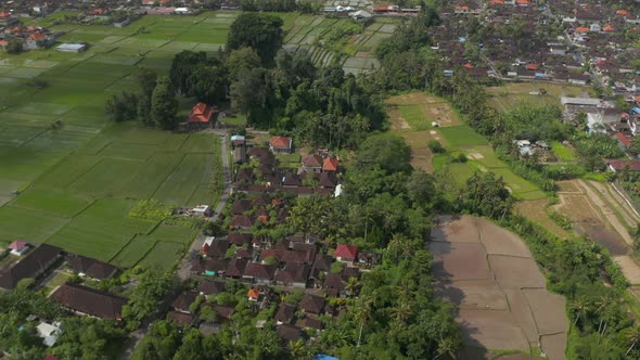 Aerial Dolly Shot of Homes in the Small Residential Communities Among Large Green Farm Fields in alt