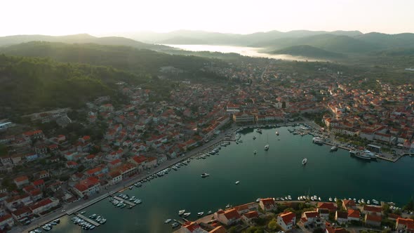 Aerial View of Vela Luka Town on Korcula Island Croatia alt