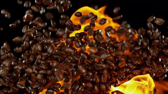 Coffee Beans and Flames After Being Exploded in Super Slow Motion alt
