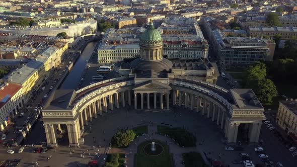 Aerial Footage on Kazan Cathedral in the Center of Saint-Petersburg City. alt