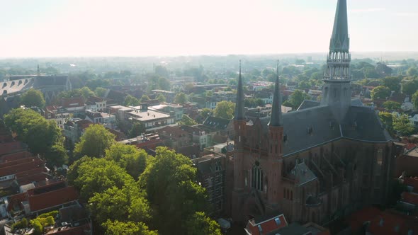 Aerial View of Gouwekerk Church In Gouda, Netherlands. - pullback alt