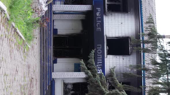 Vertical Video of a Wartorn Police Station in Ukraine alt