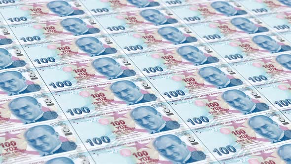 One Hundred Turkish Lira. It's Moving to the Right. Looped Animation. alt