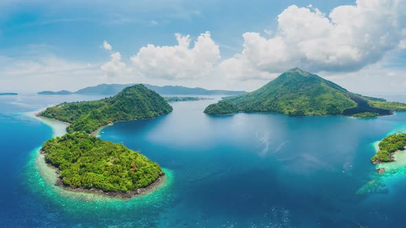 Aerial panoramic view of Banda Islands the nutmeg islands in Indonesia Moluccas alt