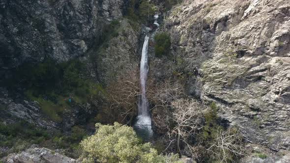 Amazing Waterfall in Rocks, Bird Eye View on Landmark of Nature of Cyprus