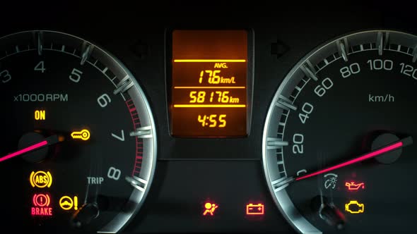 Dashboard in the car.The arrows of the car dashboard at the moment the engine alt