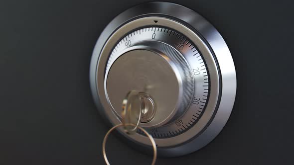 Steel safe with mechanical dial combination safe lock. Details of secure lock.
