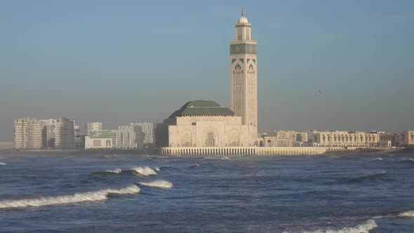 Hassan II Mosque in Casablanca and Ocean Waves alt