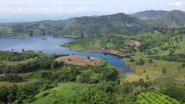 Aerial view from drone of Mae Suai Reservoir in Chiang rai province, ThailandDrone View Maesuay 1