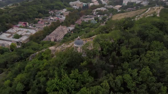 Flight on a Quadcopter Over the Mountain at Sunset in Pyatigorsk