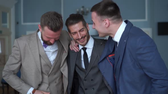 Beauty Slowmotion - Happy Groom with Best Men Talking at the Wedding