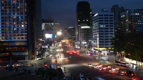 Time Lapse Traffic at Namdaemun Gate Seoul South Korea