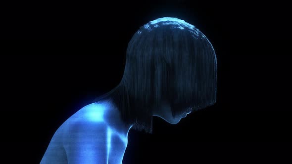 Futuristic Blue Hair Girl Hologram V2 4k