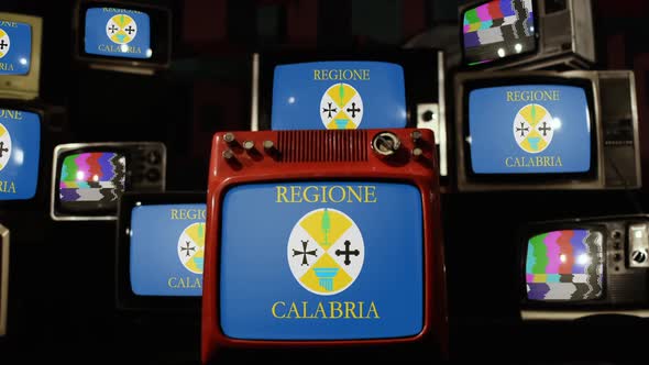 Flag of Calabria, Italy, on Retro TVs. alt