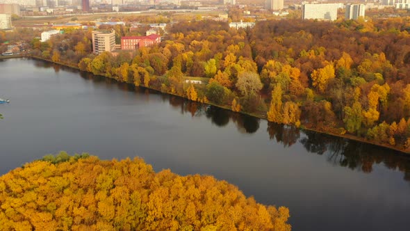 Top View of the Big Garden Pond in Timiryazevsky Park in Autumn Moscow Russia alt
