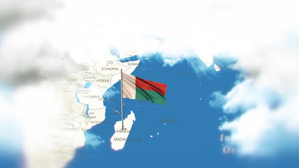 Madagascar Map And Flag With Clouds