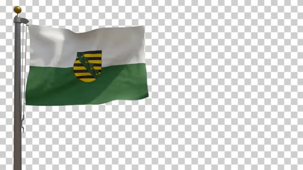 Saxony Flag with Emblem (Sachsen, Germany) on Flagpole with Alpha Channel - 4K alt