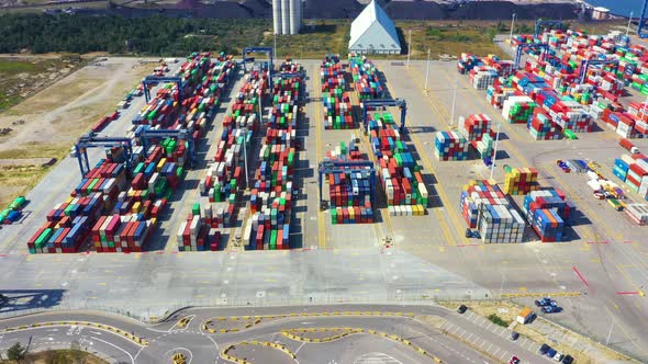 Container ship in export and import business and logistics delivery. Shipping cargo to harbor by cra alt