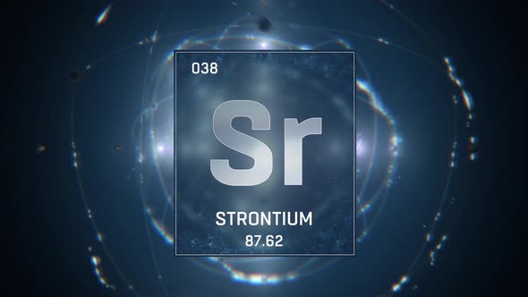 Strontium as Element 38 of the Periodic Table on Blue Background
