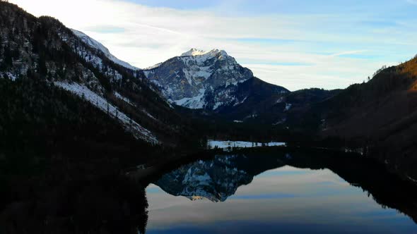 Beautiful view on the lake langbathsee and mountains drone video alt