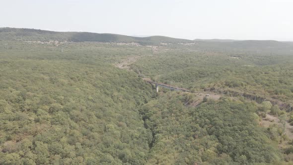 Aerial view of empty Railway bridge in Samtskhe-Javakheti region, Georgia. alt