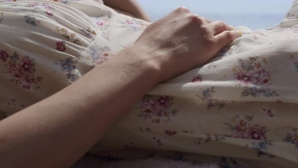 Closeup Woman Body Lying Sunny Beach on Young Boyfriend alt