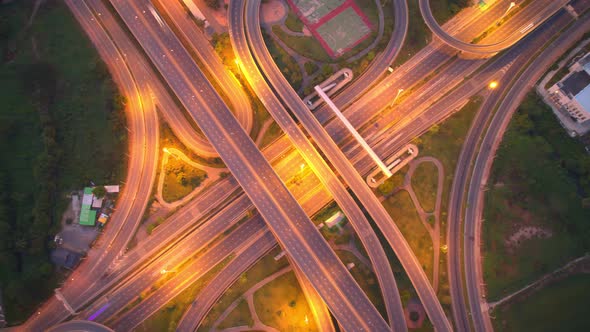 4K : Aerial time lapse in motion drone shot of freeway and interstate traffic alt