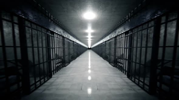 The look-around of jail's corridor with infinite prison cells. Loopable. HD alt