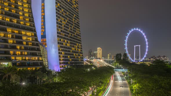 City Traffic in Singapore Near the Marina Bay Sands at Night