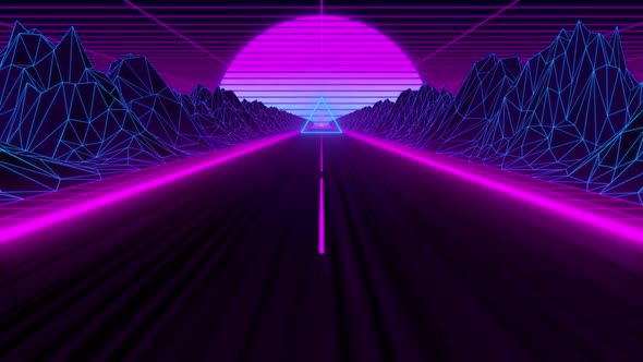 Neon lights and low poly terrain mesh