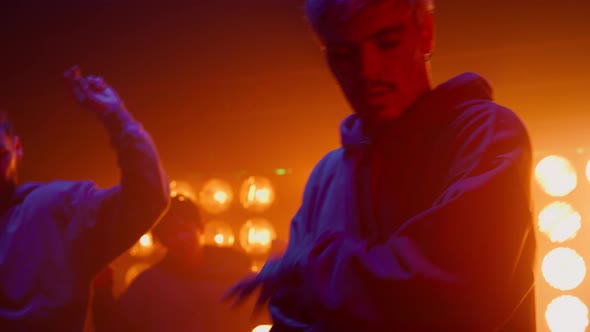 Frontman Breakdancers Band Dancing Freestyle in Night Club alt