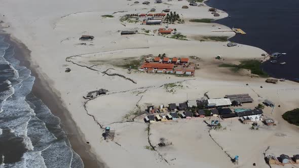 Brazilian landmark rainwater lakes and sand dunes. Lencois Maranhenses Brazil. alt