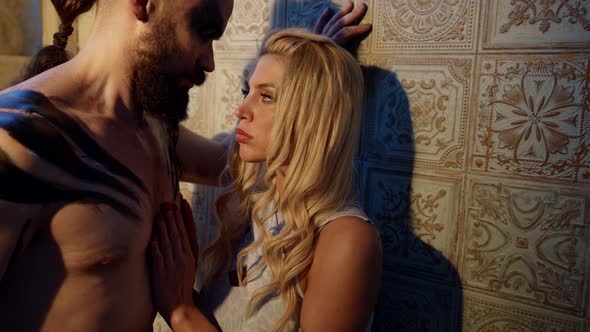 Young Blonde Woman and Dark Demon Love Story From Ancient Times Fairytale and Fantasy Shot alt