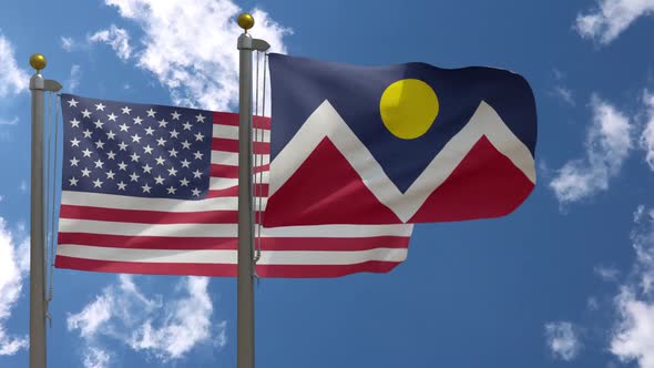 Usa Flag Vs Denver City Flag Colorado On Flagpole alt