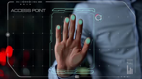 Biometric Hand Scan Process Allow User Access Identifying Personality Close Up alt