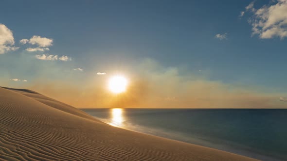 Smoky Sunset Shot From Sand Dunes On Fraser Island During A Bushfire alt