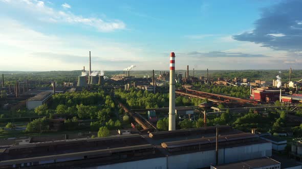 Drone Aerial Factory Metal Steel Video Shot Smoke Chimneys Black Processing Hot Smog City Ostrava