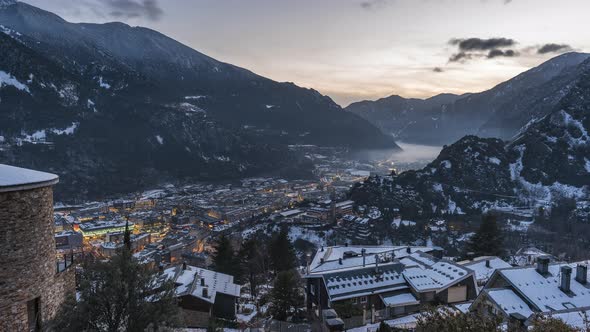 Time lapse Andorra La Vella Sunset day to night