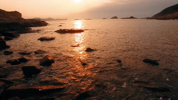 A view of a beautiful sunset in the beach