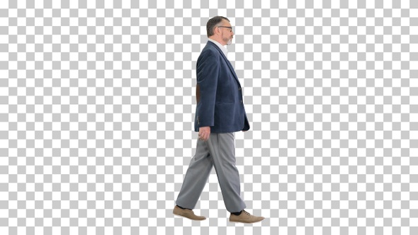 Senior business man walking forward, Alpha Channel alt