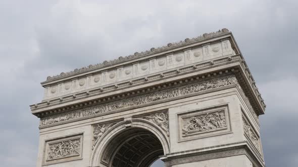 Arc de Triomphe in front of the clouds 4K 2160p UltraHD tilt footage - French and Parisian Triumphal alt