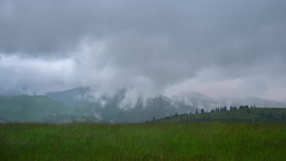 Mountain landscape timelapse moving clouds in Carpathian Ukraine