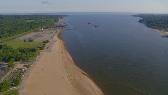 Rising Aerial Shot of Bar Beach in North Hempstead Park Port Washington alt
