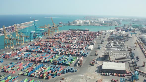 Aerial View of Industrial Port with Containers alt