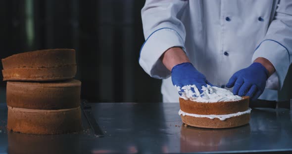 A Baker with Chubby Hands Wearing Blue Rubber alt