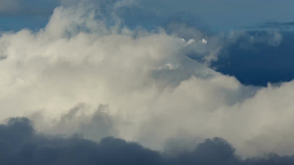 Cone of Active Avacha Volcano on Kamchatka Peninsula, Fumaroles Activity of Volcano